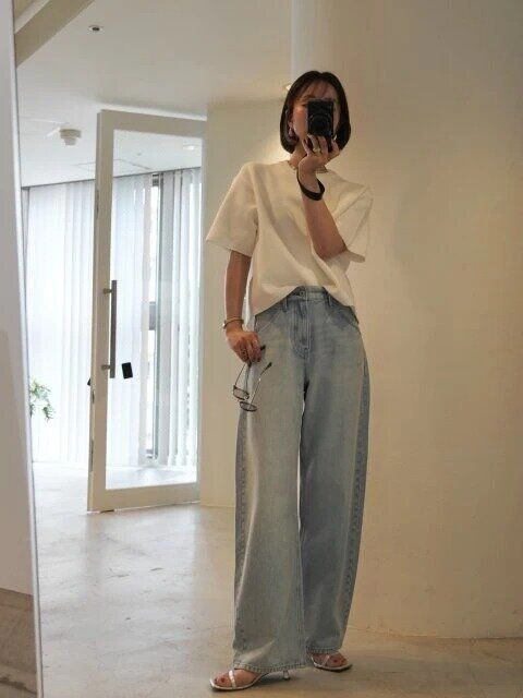 ユニクロ値下げウォッシャブルミラノリブセーターカーブシルエットワイドデニムコーデ