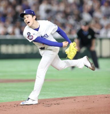 米大リーグ、ドジャースの佐々木朗希投手（23）が24日（日本時間25日）、フェニックスで行われたダイヤモンドバックス戦の3―1の七回に救援登板し、1回無安打無失点、2奪三振でした。