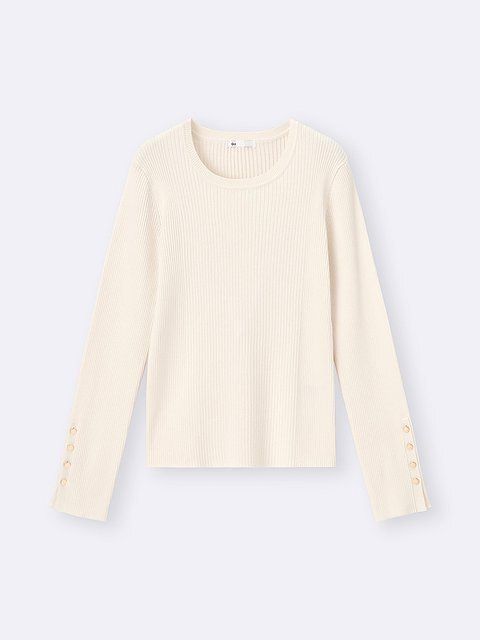 GUのリブニットボタンスリーブプルオーバー