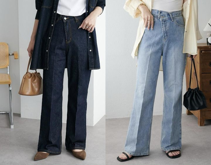 画像: USコットンデニムセミフレアパンツ（ネイビー / サックスブルー）各¥7,700（ともにディスコート） 出典：ディスコート