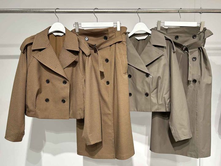 画像: 【ジーユー × ロク】左から：ショートトレンチチェックコート by rokh¥5,990、トレンチチェックスカート by rokh¥3,990、ショートトレンチコート by rokh¥5,990、トレンチスカート by rokh¥3,990 www.gu-global.com