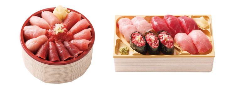 戸井産本鮪4種丼（1折）2,997円、戸井産本鮪づくし（1折）3,240円 ※高島屋限定、実演販売
