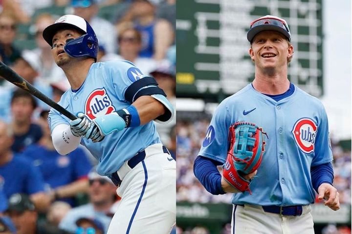 カブスの鈴木誠也（左）とピート・クロウ＝アームストロング（C）ロイター