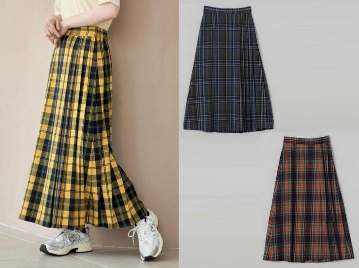 画像: TRチェックプリーツスカート（イエロー / コバルト / オレンジ）各¥5,500（すべてコーエン） 出典：コーエン