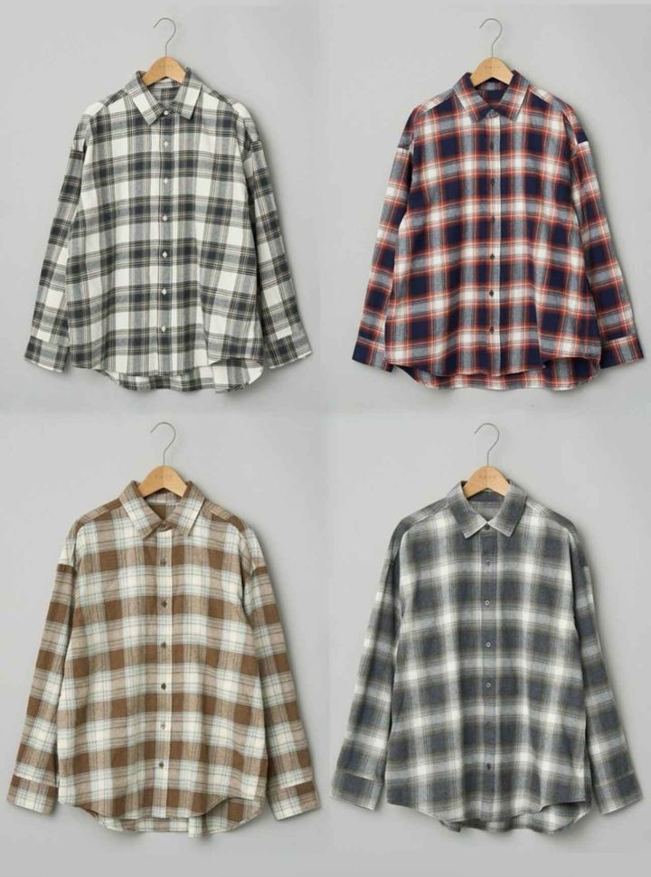 画像: オンブレチェックライトネルレギュラーシャツ（オフホワイト / ネイビー / ダークグレイ / ミディアムブラウン）各¥4,950（すべてコーエン） 出典：コーエン