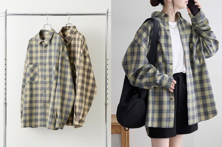 画像: 【WEB限定】カットオフチェックオーバーシャツ（サックスブルー / ベージュ）各¥7,700（ともにディスコート） 出典：ディスコート