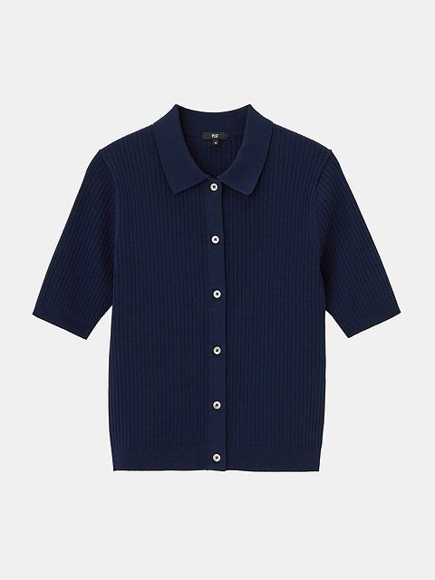 PLSTのUVカットレーヨンブレンドポロカーディガン