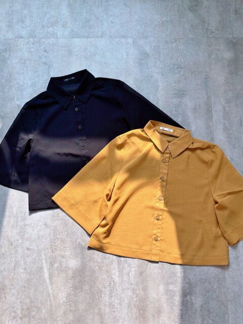 GU シアーシャツ(5分袖)Q BLACK YELLOW