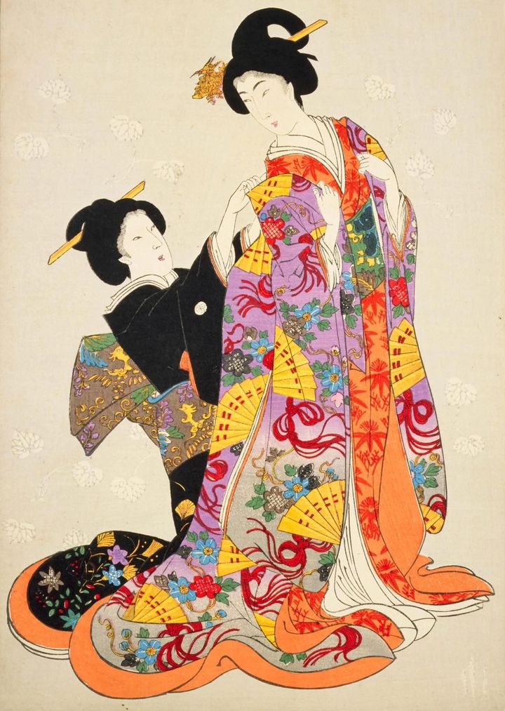 将軍の妻の着替えを手伝う大奥の上臈