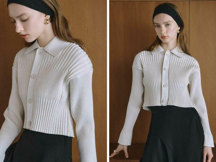 画像: 「FLUTED GLITTER CROPPED SHIRT CARDIGAN」￥71,500【CFCL】 出典：パリゴ