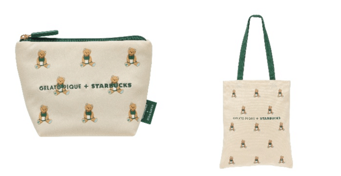 GELATO PIQUE + STARBUCKS gelato pique ベア柄ポーチ アイボリー gelato pique ベア柄トートバッグ アイボリー