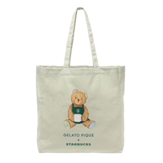 GELATO PIQUE + STARBUCKS gelato pique ベアプリントマチ付トートバッグ ミントグリーン