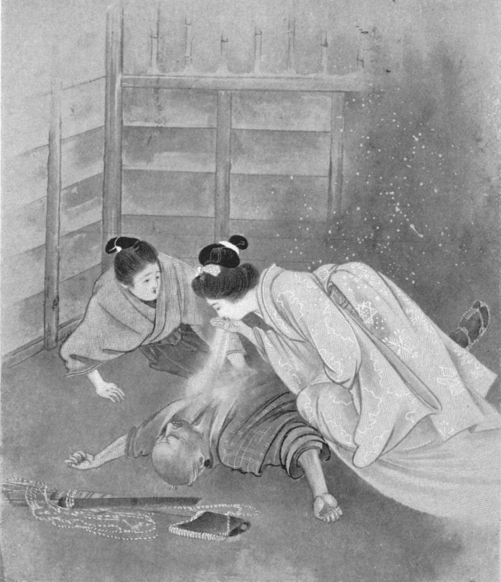 竹内桂舟画『怪談』収録の「雪女」の絵、1904年