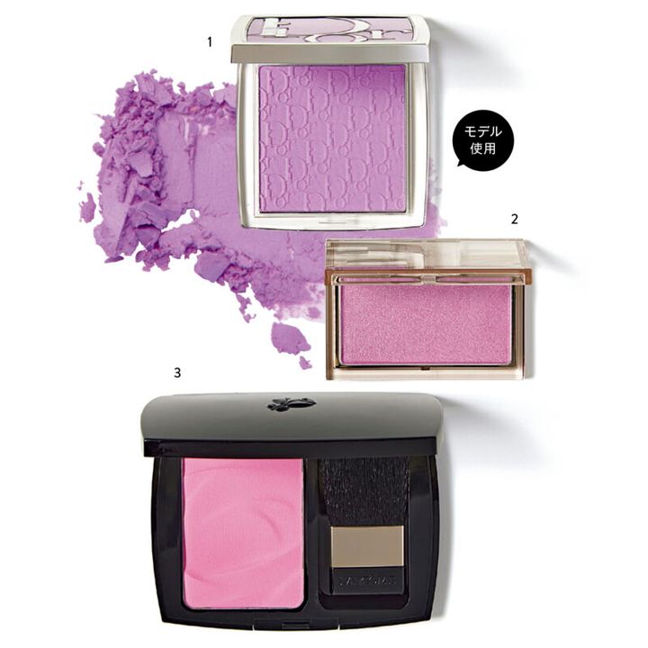 1_バックステージ ロージー グロウ 063（パルファン・クリスチャン・ディオール） 2_ピュア コンプレクション ブラッシュ 12（RMK Division） 3_ブラッシュ スプティル 500（ランコム）
