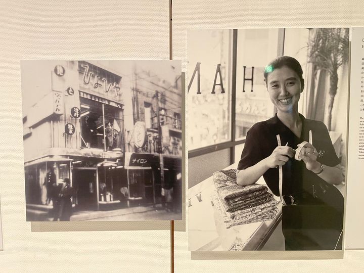 新宿東口のビルに開業した洋装店「ひよしや」と当時の森英恵。 Photo_ 石井幸之助 森英恵事務所提供