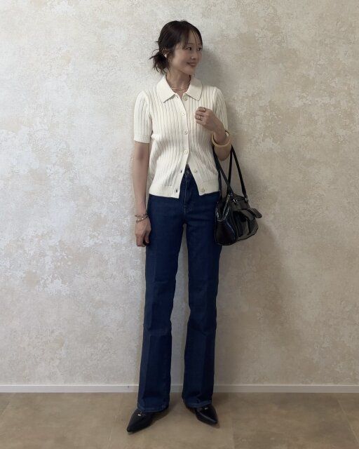 着回しコーデ③リブポロカーデでちょい秋コーデ