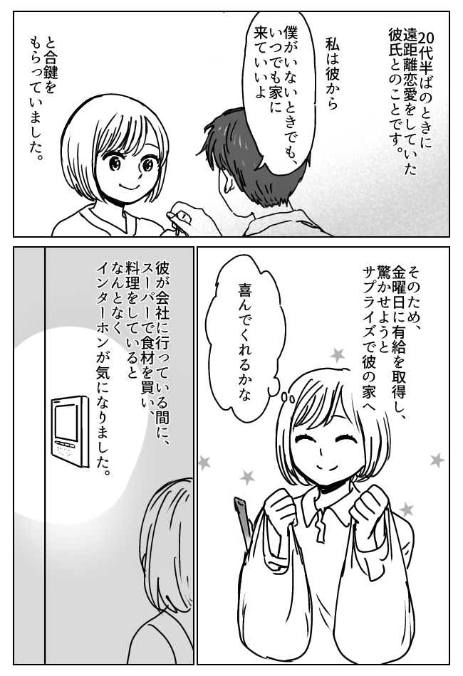 サプライズで遠距離の彼氏の家へ。インターホンの履歴を見てみると…映っていた人物に驚愕