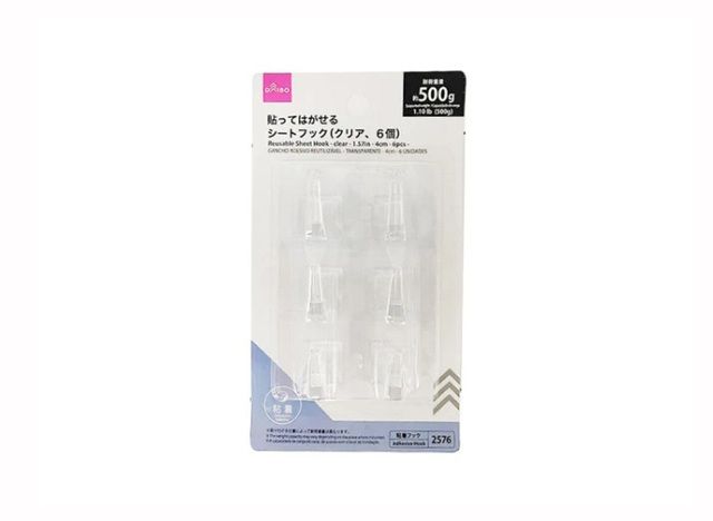 ダイソー 貼ってはがせるシートフック（クリア、６個）