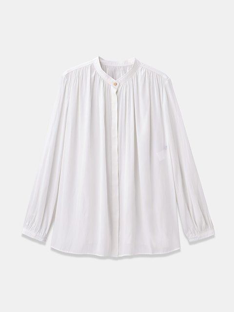 PLSTのヴィンテージサテンメタルボタンブラウス