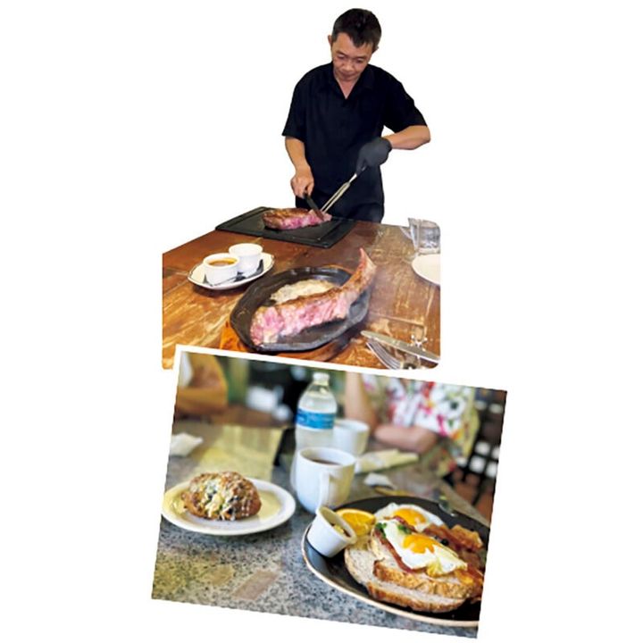 朝は山の中にあるカフェでブランチ。夜はワイキキのステーキハウスへ。ガッツリお肉で大満足！