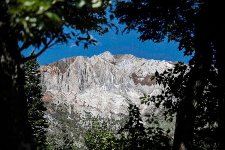 湖の後ろに雄大に佇んでいるのはマウント・モリソン