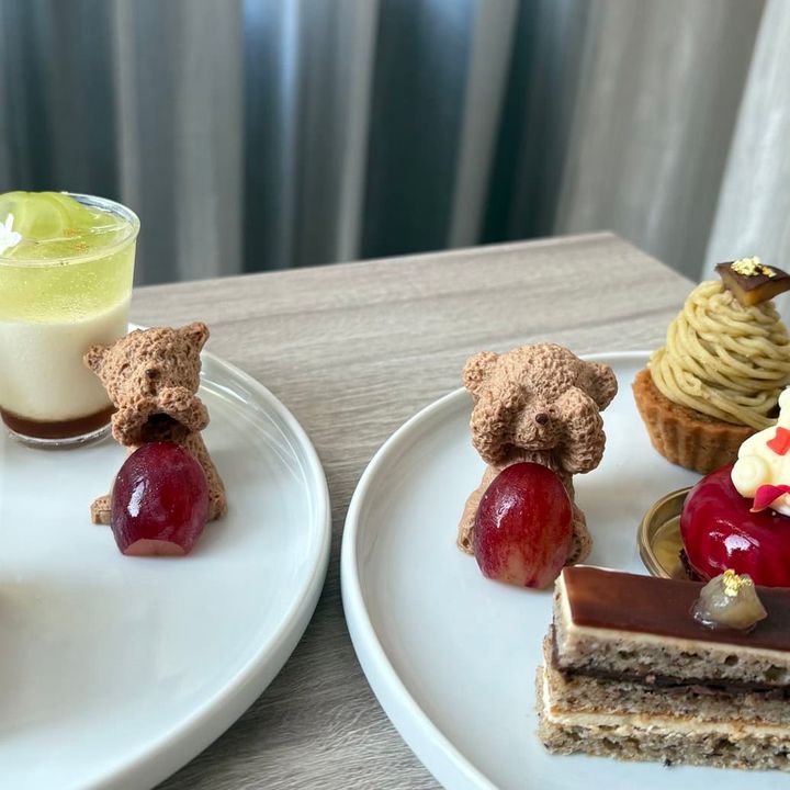 シャインマスカットと栗アフタヌーンティーwithハーマンテディ