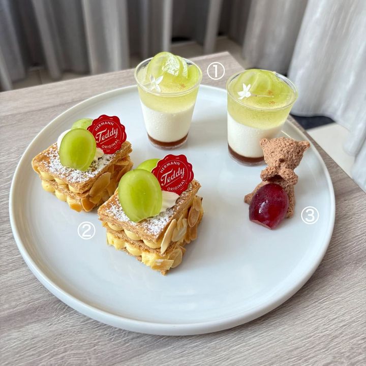 シャインマスカットと栗アフタヌーンティーwithハーマンテディ