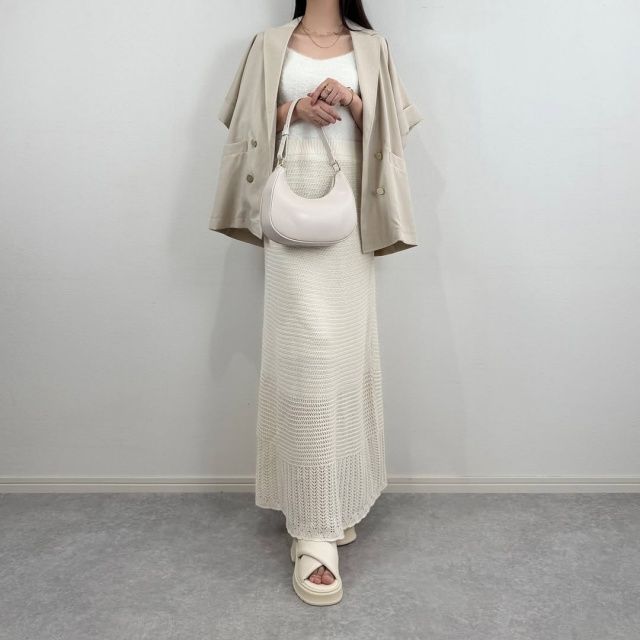 GUのナチュラルの「透かし編みニットスカート」