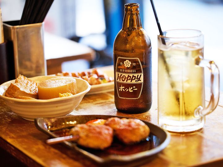 溝の口『大衆酒場 玉井 西口店』の「金運つくね」、「おでん三種盛り」、「ホッピー」