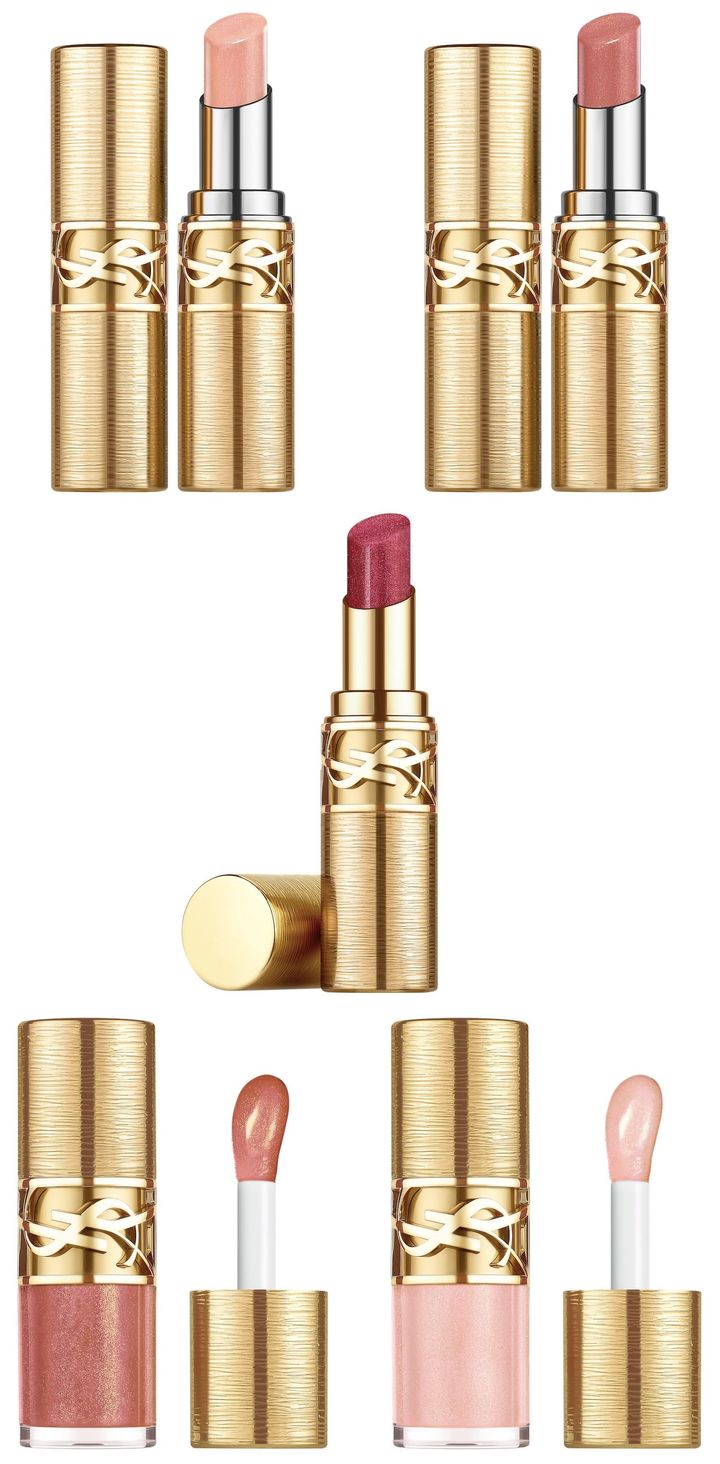 〈上左から〉YSL ラブシャイン キャンディーグレーズ ＜コレクター＞ 21、22 各￥6,490 〈中〉YSL ラブシャイン リップスティック ＜コレクター＞ 218 ￥6,490 〈下左から〉YSL ラブシャイン グロスプランパー ＜コレクター＞ 12、100 各￥5,500（すべて10月15日より公式オンライン ブティック・表参道フラッグシップブティック先行、10月24日より全国限定発売）