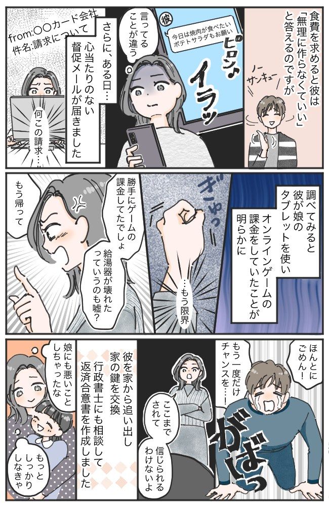 「数日だけ泊めて」のハズが…。ダラダラと居続ける彼。さらに覚えのないクレカの請求が届いて