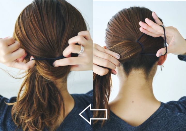 髪をひとつ結びにする
