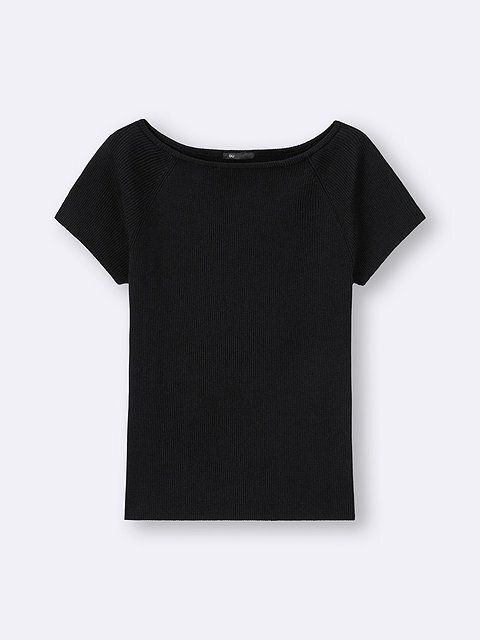 GUのリブニットボートネックプルオーバー