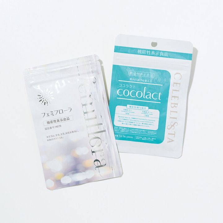 （右から） 1. GR-1とRC-14という２つの乳酸菌を配合。腟内環境を良好にして体の内側から調子を整える、日本初の腟内環境ケアサプリメント。ココラクト30粒 ￥4,980／エアロノート 2. 腟内環境を整える乳酸菌のほか、肌のターンオーバーを促進する葉酸、ビタミンCが豊富なローズヒップエキス末などを配合。フェミフローラ60粒 ￥5,400（編集部調べ）／わかもと製薬