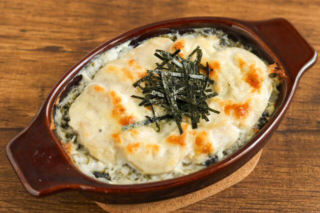 トースター（200℃）で約15分焼き、仕上げに刻み海苔をかける。