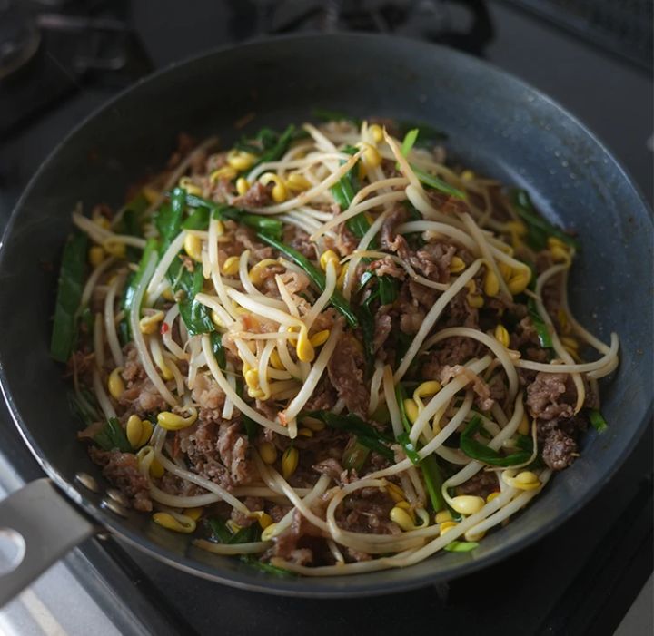 ももせ レシピ 韓国料理 牛肉と豆もやしのプルコギ風炒め 作り方 3