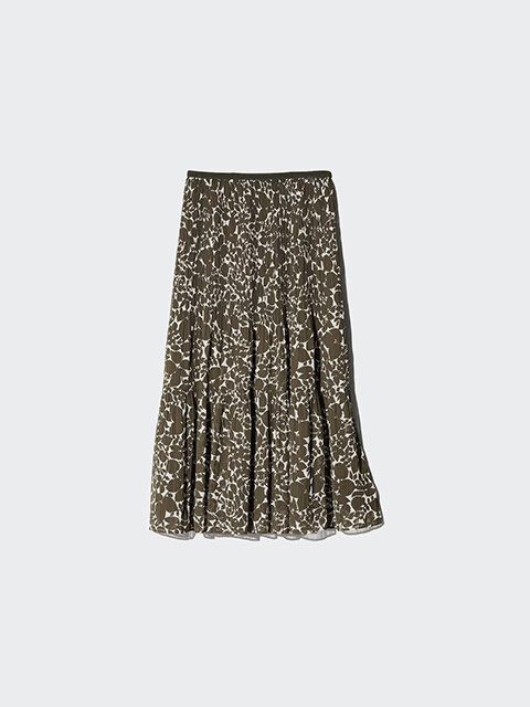 ユニクロ シフォンティアードスカート OLIVE