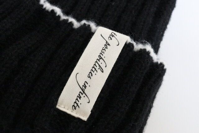 ワッペン付ラインニット帽 素材感