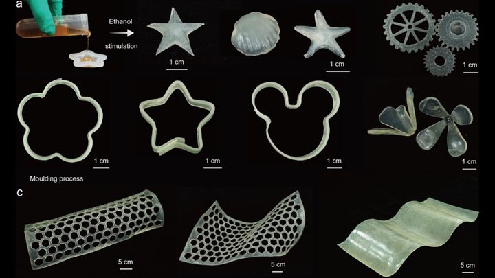 竹プラスチックを型にはめて加工したもの