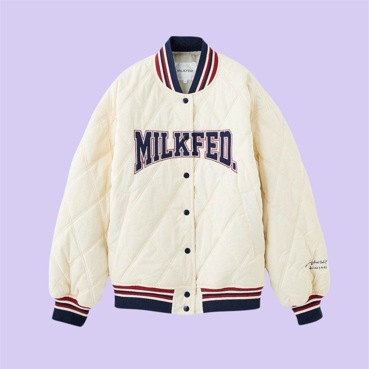 ☆タイムセール！新品未使用お勧め品☆MILK FED.スタジャン☆デザイン抜群！ セール】LOGO PATCH QUILTED JACKET（スタジャン）｜MILKFED