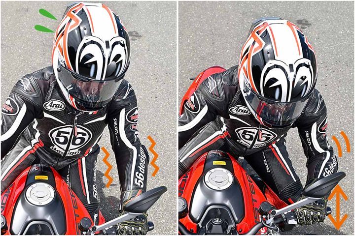 【バランスを崩してリーンする。きっかけはプッシングステア】体重移動をしただけでは車体はバンクしていかない