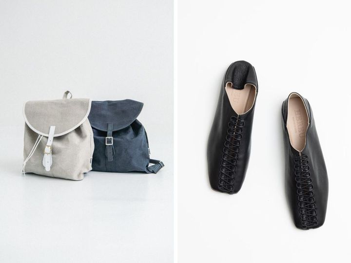 画像: 左｜リュックサック各￥39,600【テンベア】、右｜フラットパンプス￥84,700【へリュー】 出典：「GALERIE VIE Limited Store ―Voyage―」特別ページ