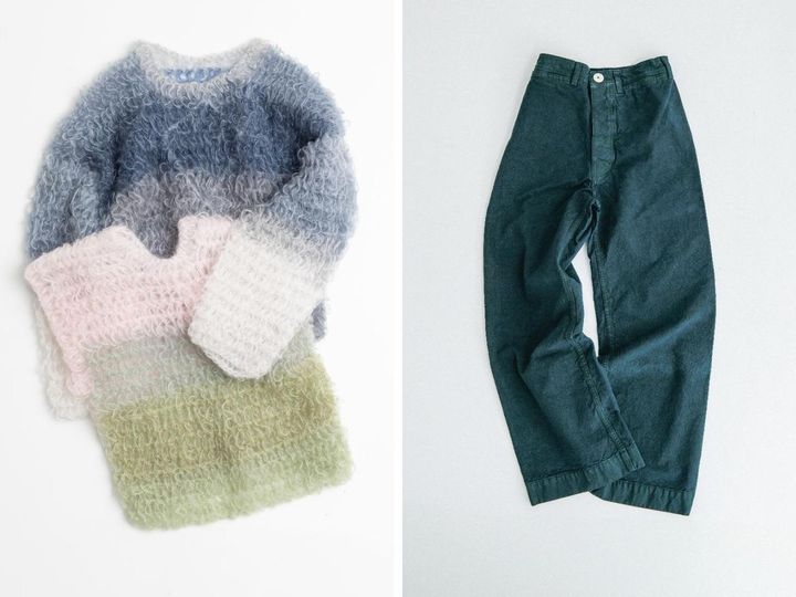 画像: 左｜セーター￥220,000、ベスト￥154,000【エドナ】、右｜パンツ￥72,600【ジェシー・カム】 出典：「GALERIE VIE Limited Store ―Voyage―」特別ページ