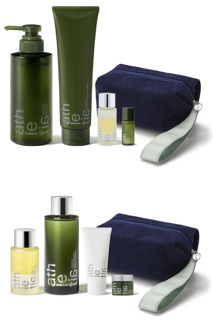 〈上〉ヘアケア ホリデーキット 2025 ￥9,350 ※セット内容／スカルプケア シャンプー 300ml、スカルプ＆ヘア トリートメント 250g、コアバランス オイル 10ml、リペア ヘアオイル 5ml、再生コーデュロイポーチ 〈下〉スキンケア ホリデーキット 2025 ￥12,100 ※セット内容／コアバランス オイル 50ml、コアバランス トーニングローション N 150ml、スムーススクラブウォッシュ 20g、アドバンスド デイクリーム 4g、再生コーデュロイポーチ（ともに10月17日より限定発売）