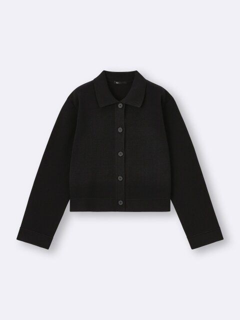 2025gu秋冬黒ミラノリブポロカーディガン