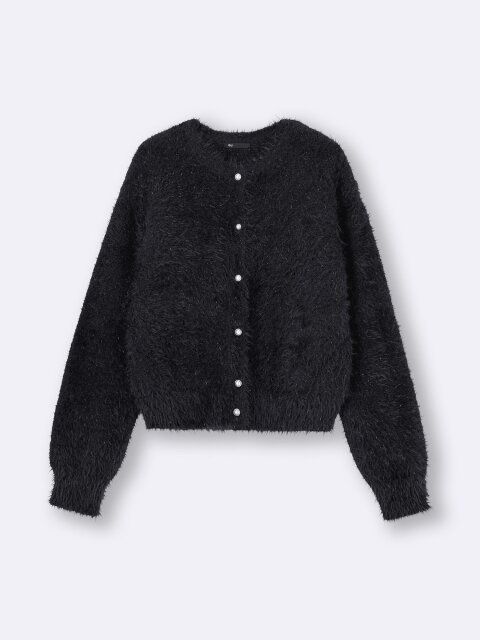 2025gu秋冬黒シャイニークルーネックカーディガン