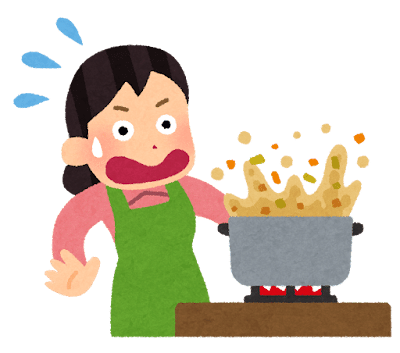 突沸に驚く人のイラスト