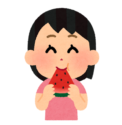 スイカを食べる人のイラスト（女の子）