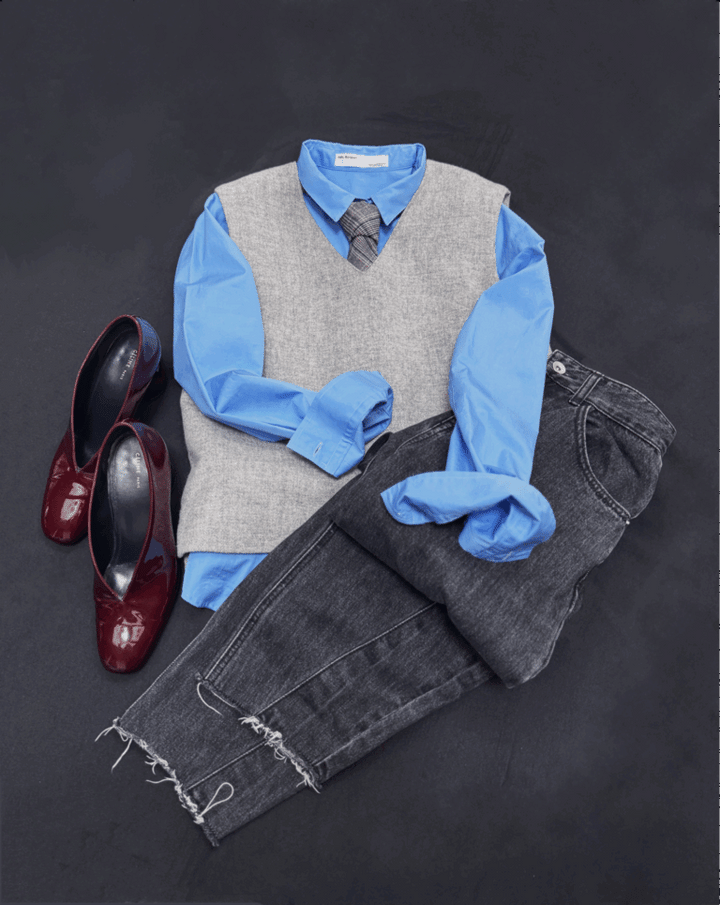 Shirts .. L'Appartement、Vest ... JOHN LAWRENCE SULLIVAN、Denim .. CADUNE、Shoes ... CELINE