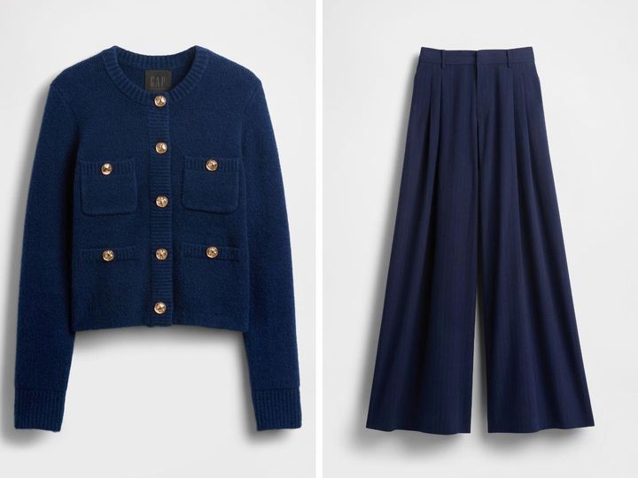 画像: 左「GapStudio クロップドカーディガン」￥18,900、右「GapStudio ミッドライズ プリーツ バギートラウザー」￥16,900 出典：GapStudio Fall/Winter 2025 Collection 03